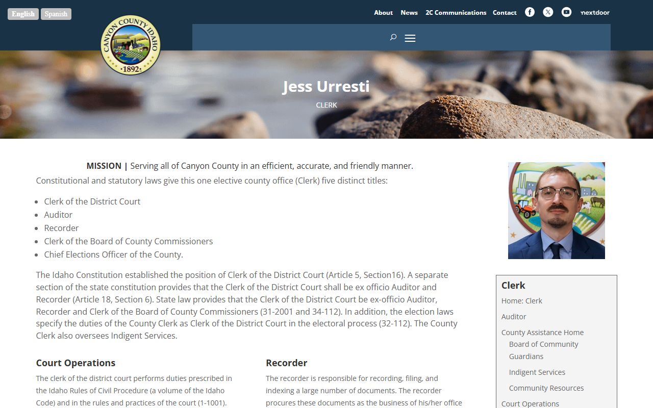 Canyon County Clerk overview page