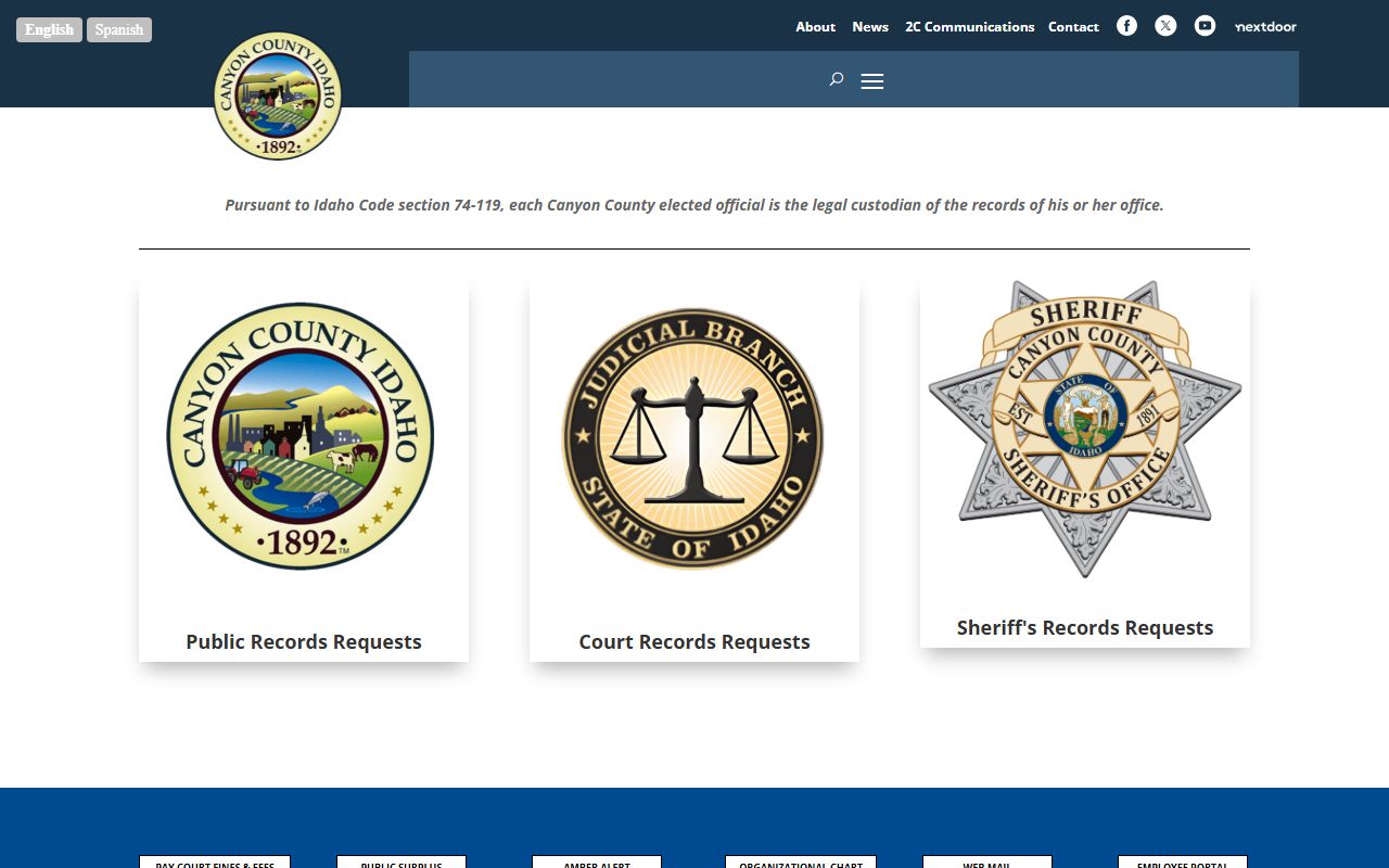 Canyon County public records request landing page