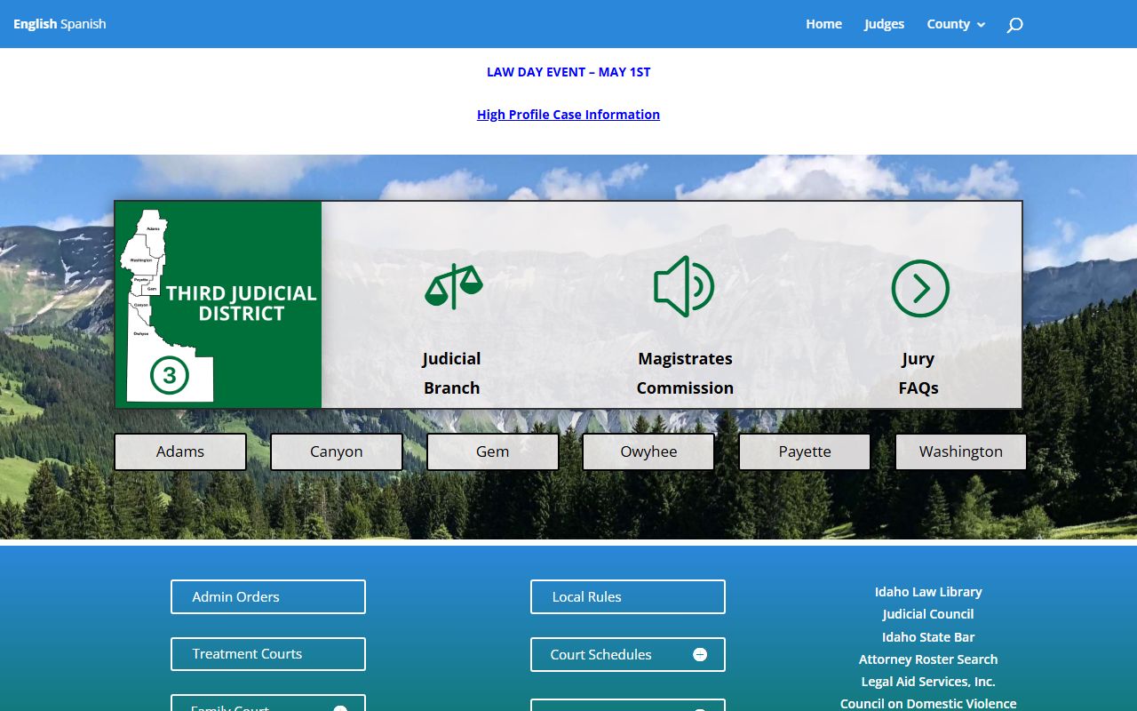 Third Judicial District homepage covering Canyon County