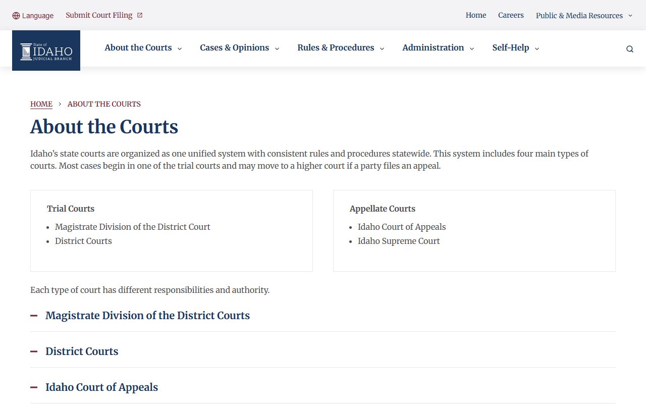 Idaho court structure overview relevant to Canyon County