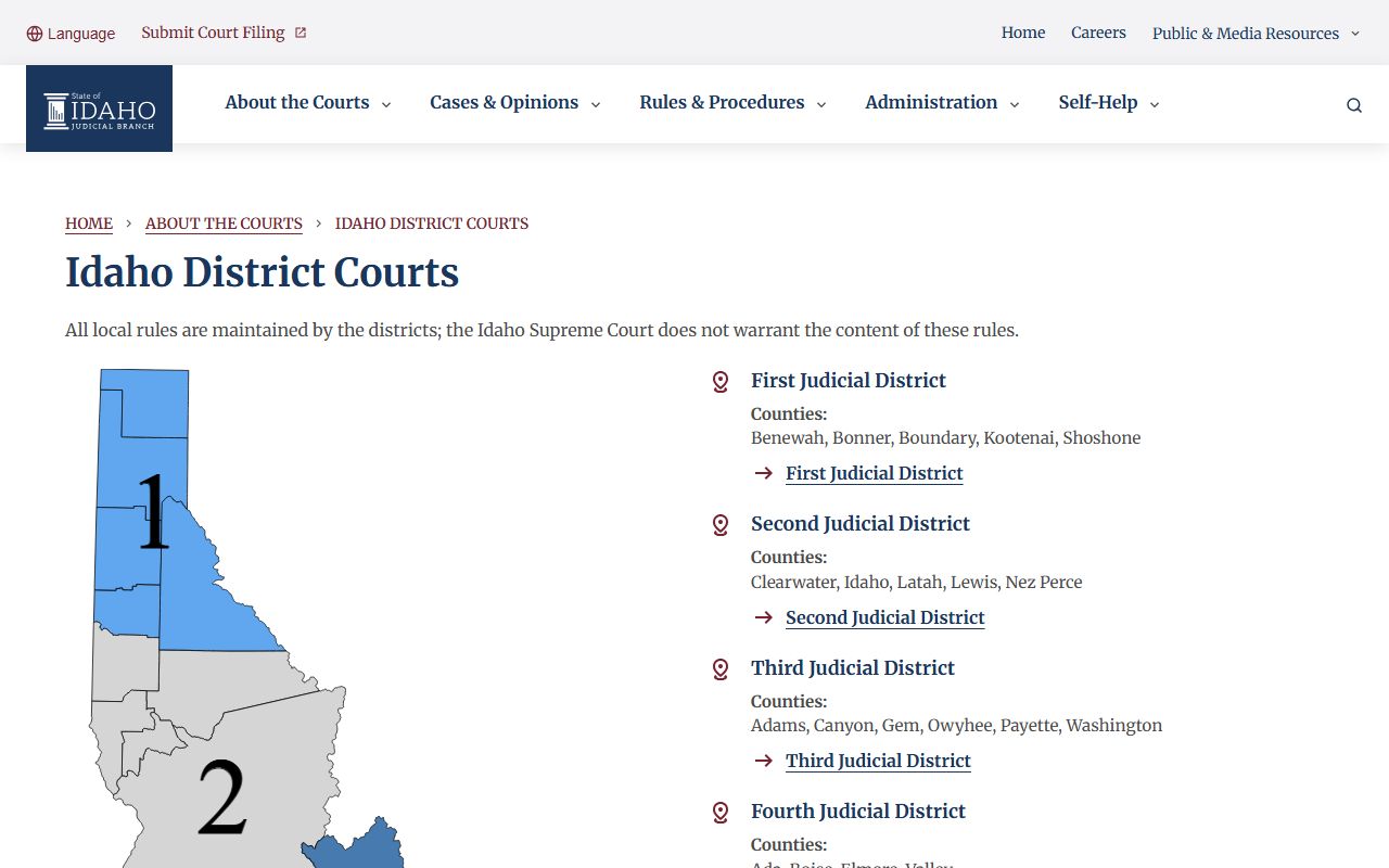 Idaho District Court overview page