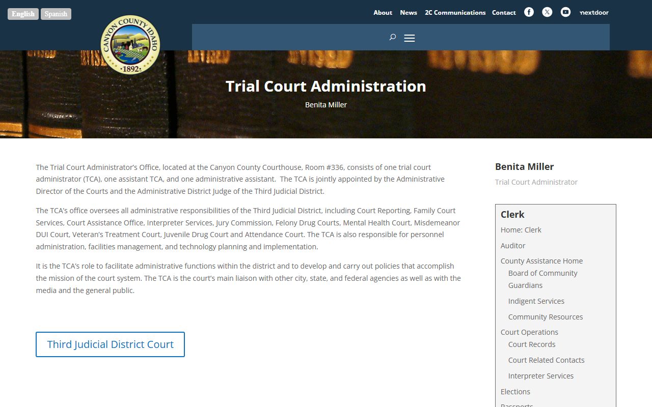 Canyon County Clerk Trial Court Administration page for court records