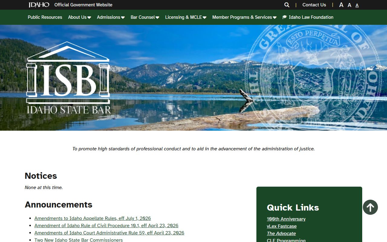 Idaho State Bar resource page linked from Canyon County court contacts
