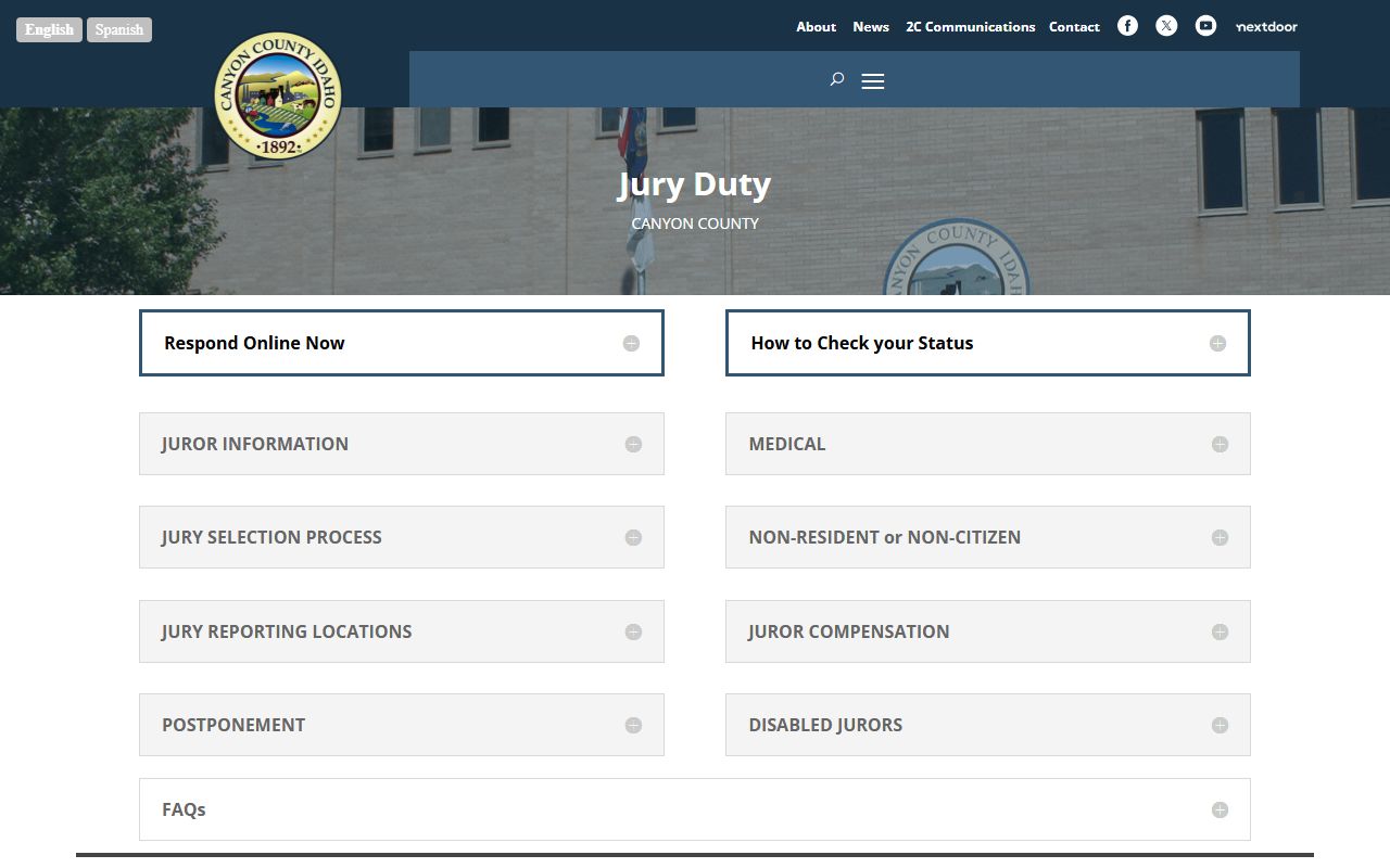 Canyon County jury duty page with reporting and ADA information