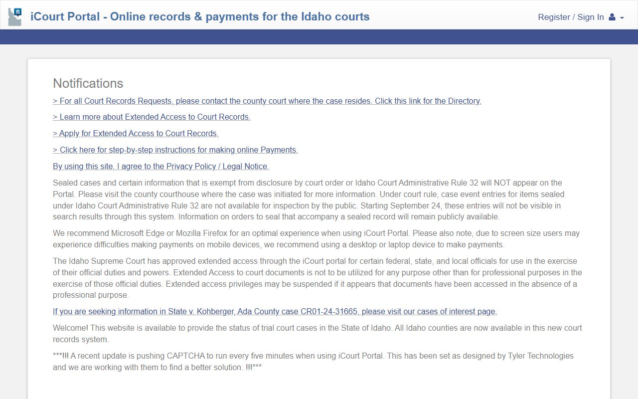 Idaho Odyssey portal used to search Canyon County court records