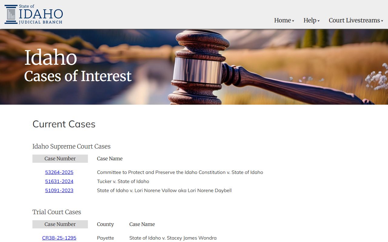Idaho Cases of Interest page for Canyon County court records