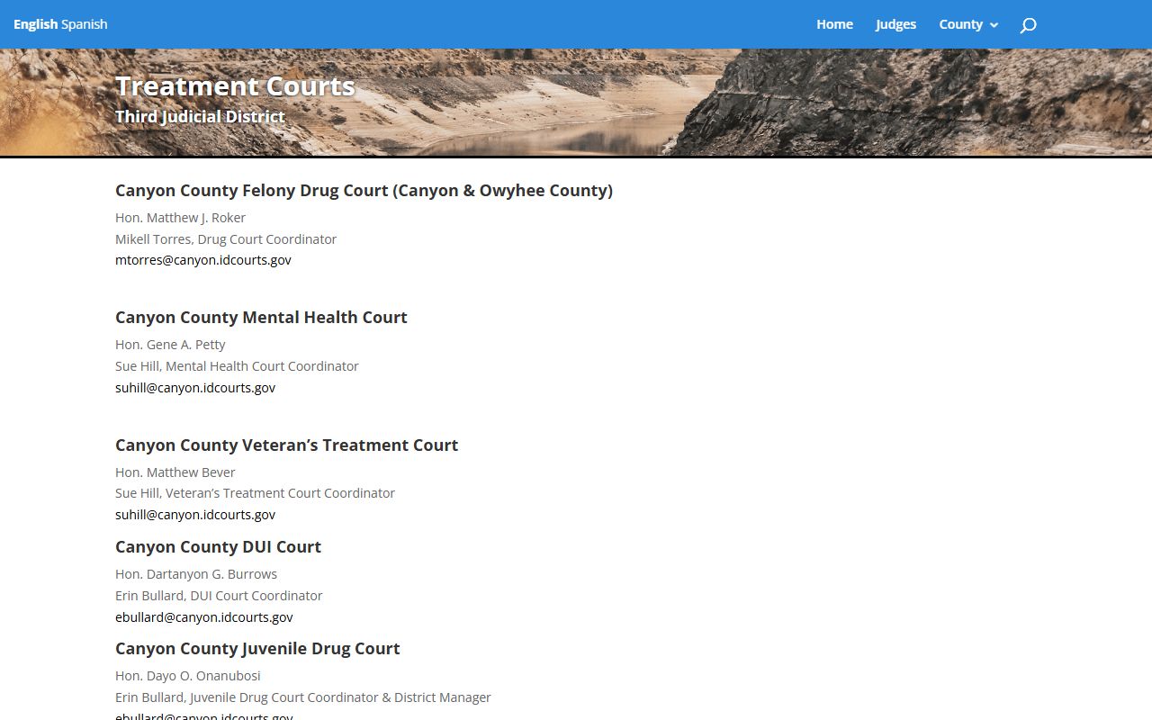 Canyon County District Court treatment courts page on the Third Judicial District site