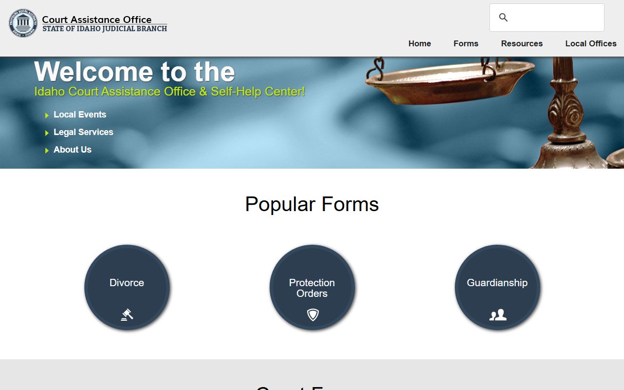 Idaho Court Assistance website used by Canyon County court records users