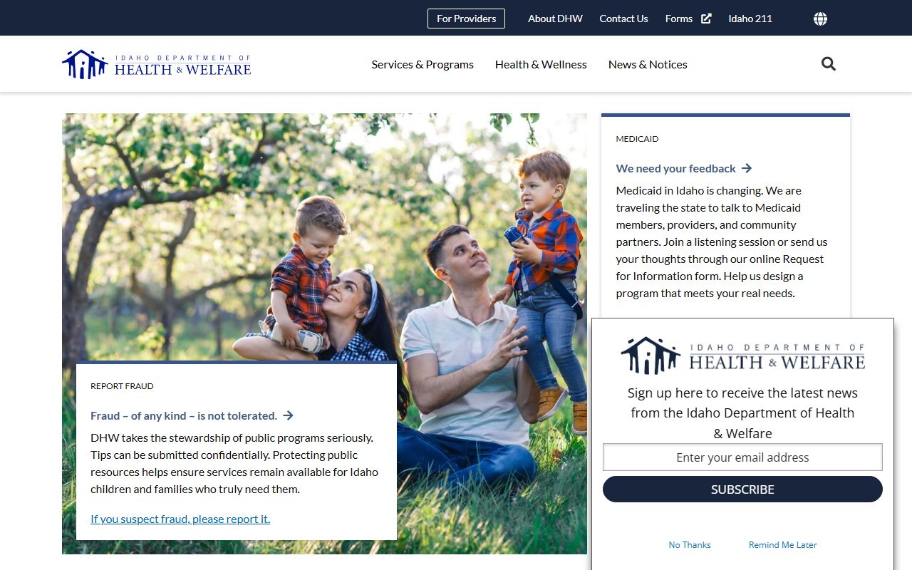 Idaho Health and Welfare homepage referenced in Canyon County court records FAQ