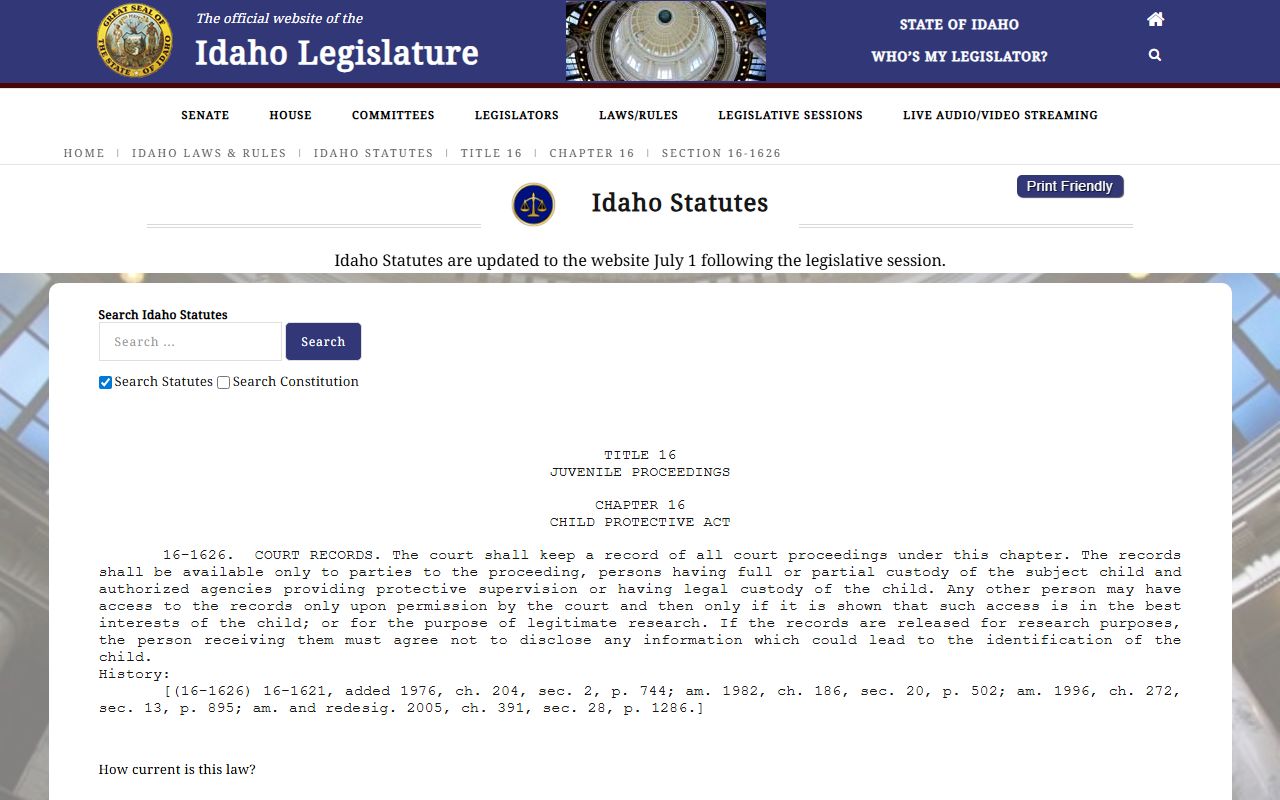 Idaho child protection confidentiality statute relevant to Canyon County probate
