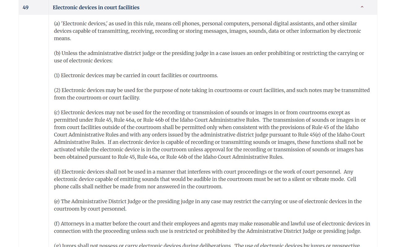 Idaho Court Administrative Rules page for Canyon County traffic court records